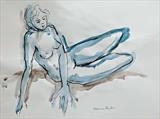 Blue Thighs by Maisie Parker, Drawing, Charcoal on Paper