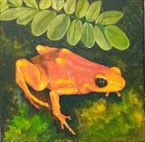 Frog under leaf by Maisie Parker, Painting, Acrylic on canvas