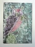 Moustache Owl by Maisie Parker, Artist Print, Collograph