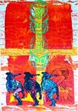 Totem Cross by Maisie Parker, Painting, Mixed Media on paper