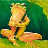 Umbrella Frog by Maisie Parker, Painting, Acrylic and Ink on canvas