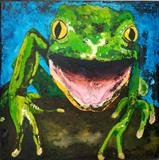 Wide Mouth Frog by Maisie Parker, Painting, Acrylic and Ink on canvas