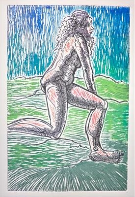 Dread Leap A Bed by Maisie Parker, Artist Print, Lino print with intaglio