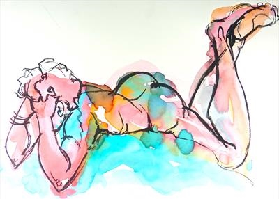 Turquoise Cushion by Maisie Parker, Drawing, Compressed charcoal on an ink wash.